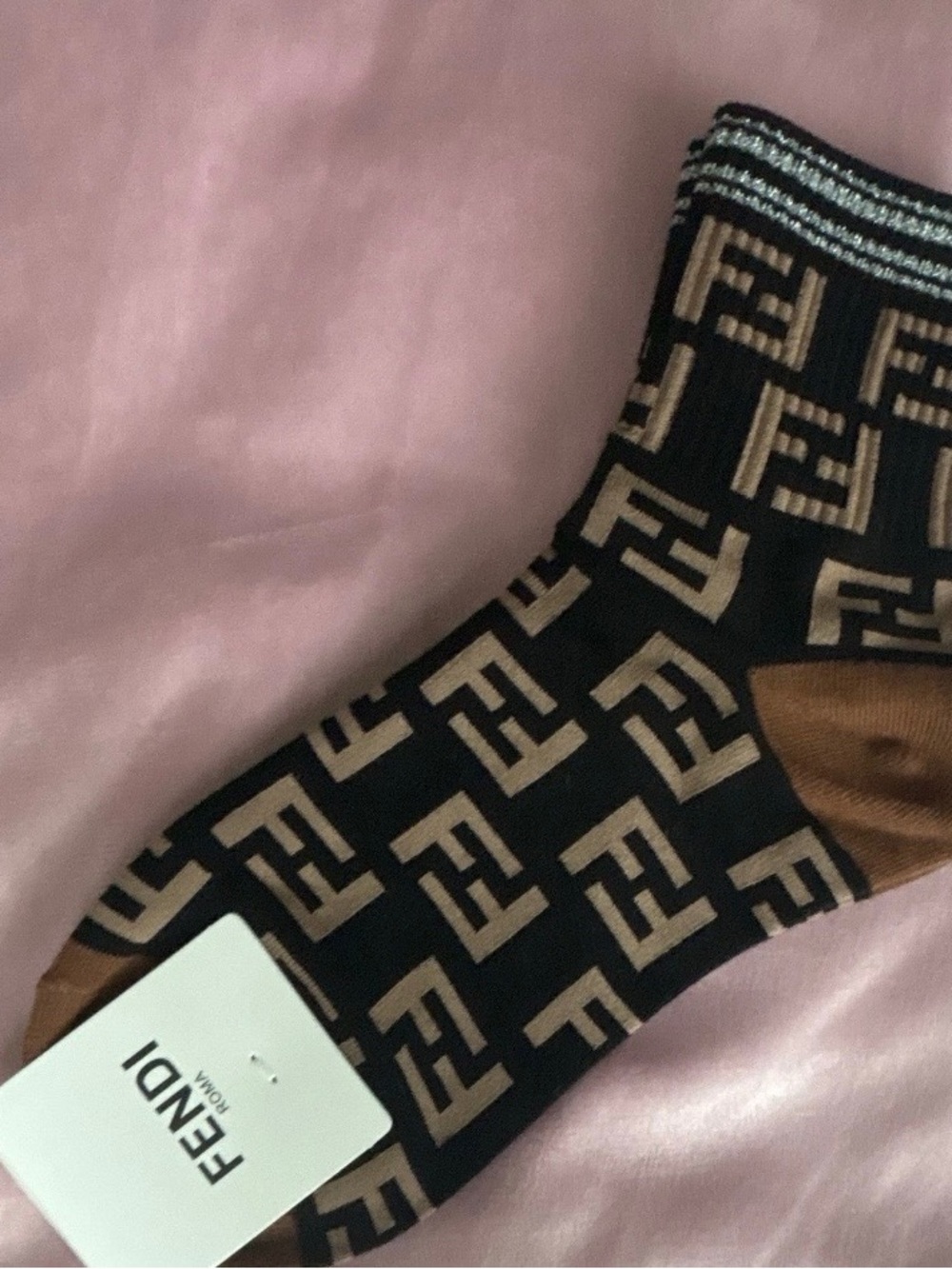 Fendi Black & Brown FF Logo Crew Socks